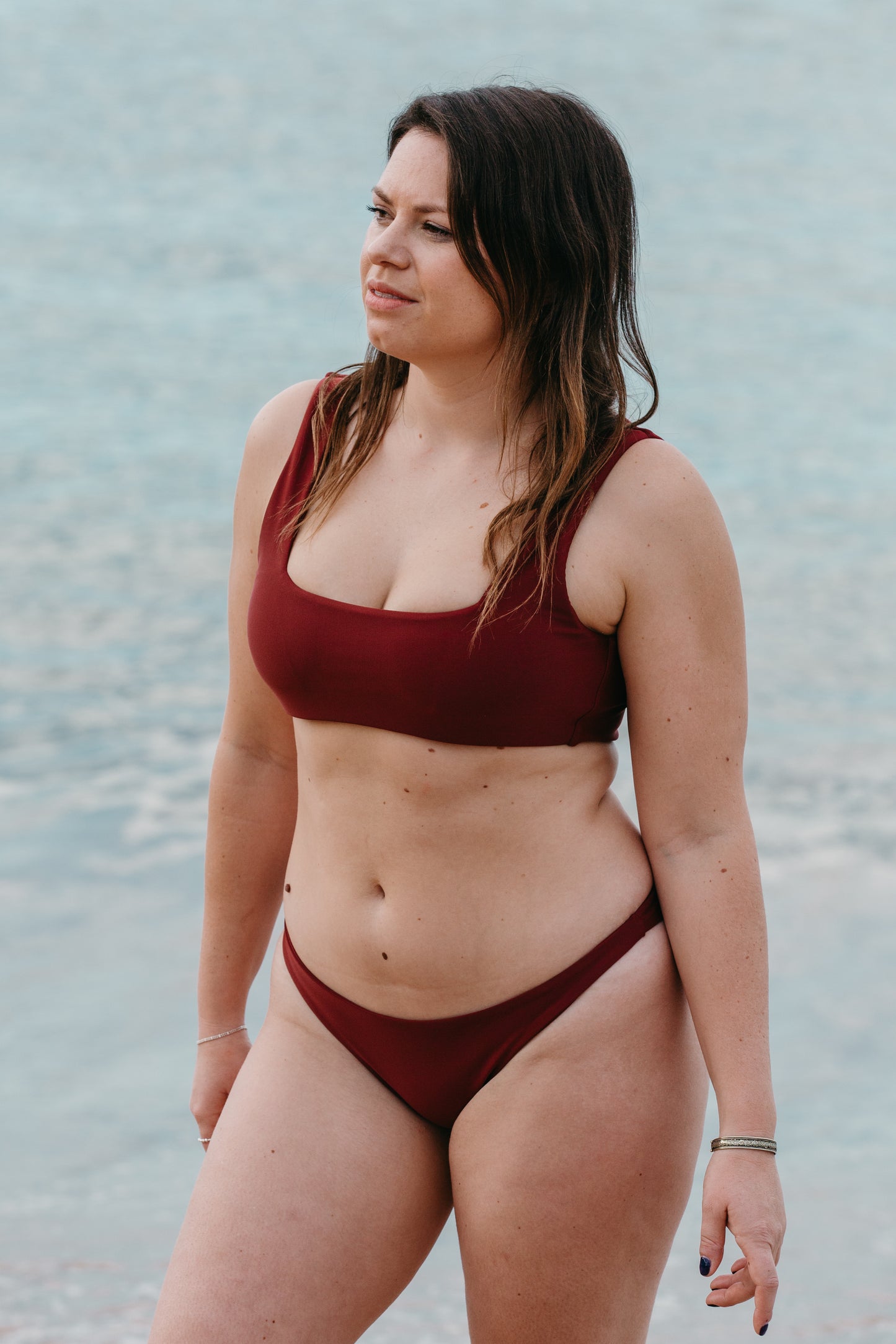 bikini bottom cheeky brazilian mid coverage ruby red burgundy surf