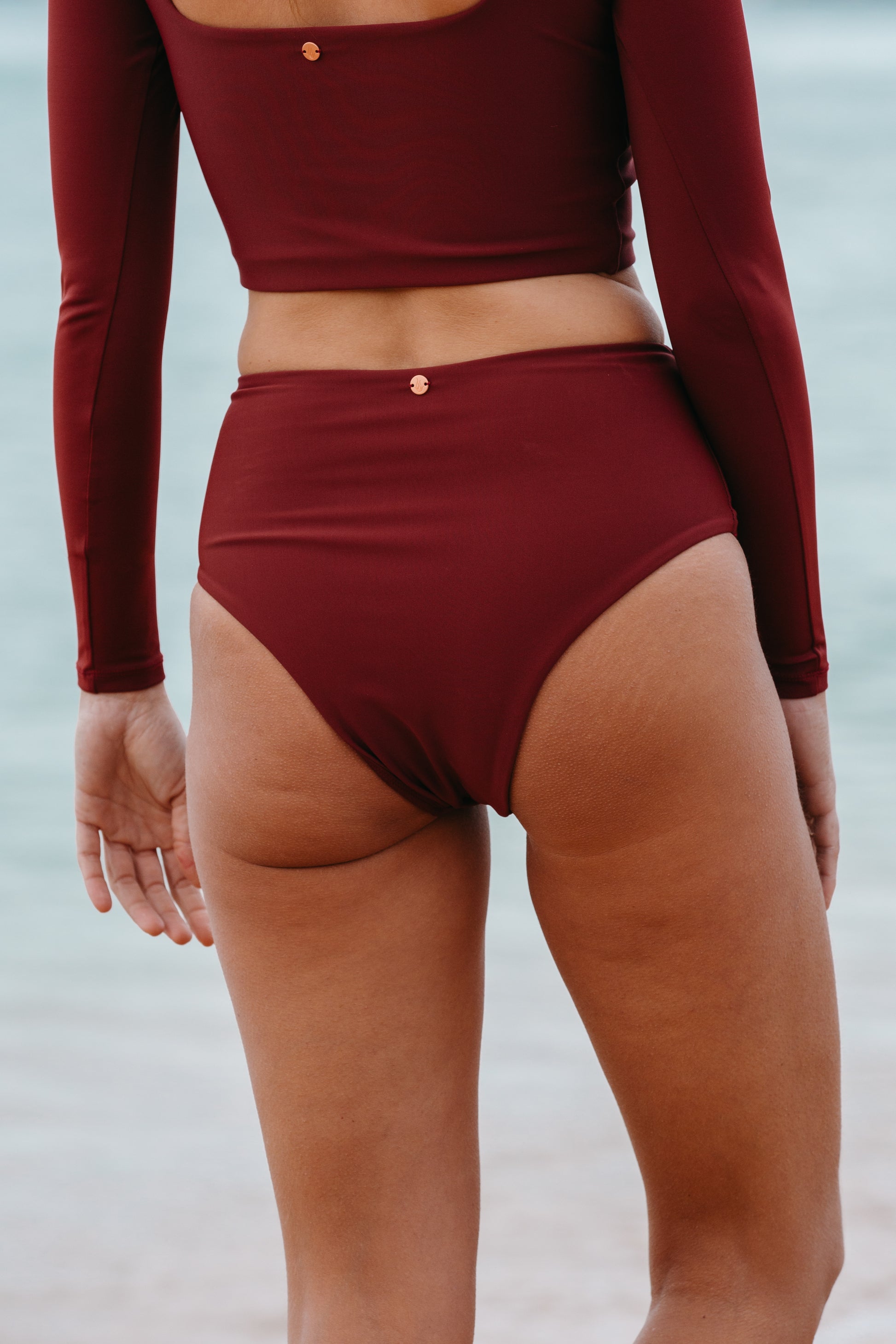 high waist bikini bottom brief seamless surf red burgundy