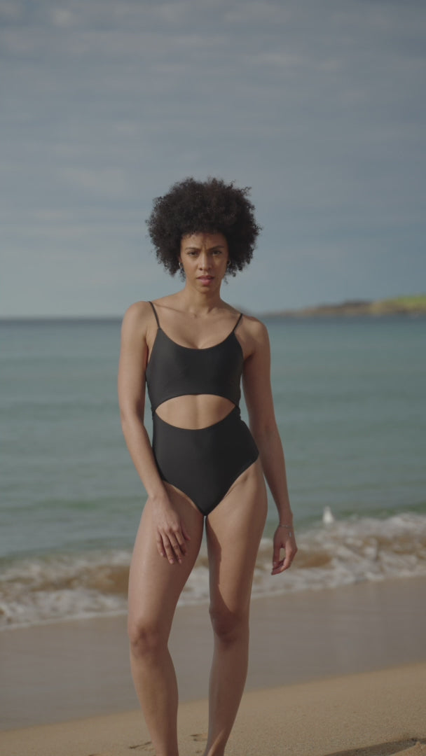 swimsuit black surf swim cutout details twist