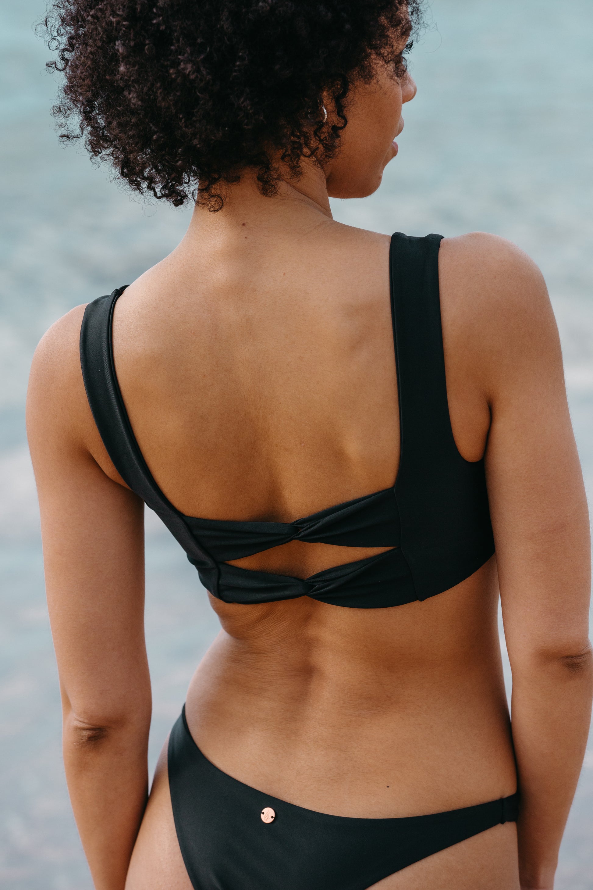 bikini top surf bralette square neck back bows black