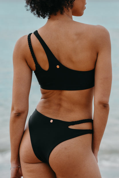 bikini bottom surf braid asymmetrical black noir