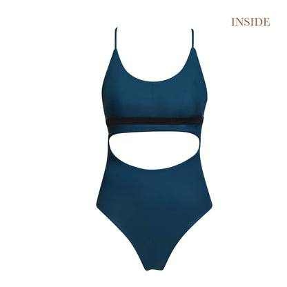 swimsuit teal blue surf swim cutout details twist