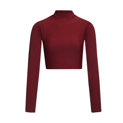 surf cropped top rashguard long sleeves swimsuit burgundy red ruby