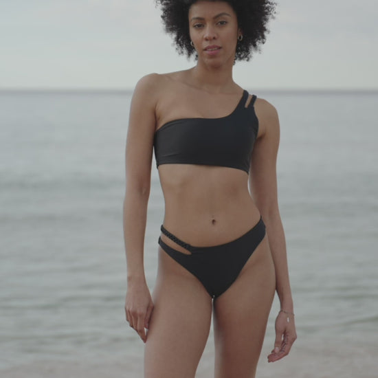 one shoulder bikini top surf braid asymmetrical black